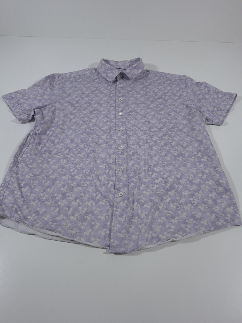 Bugatchi Shirt Mens 2XL Purple Palm Tree 8-Way Stretch Short Sleeve Button Up
